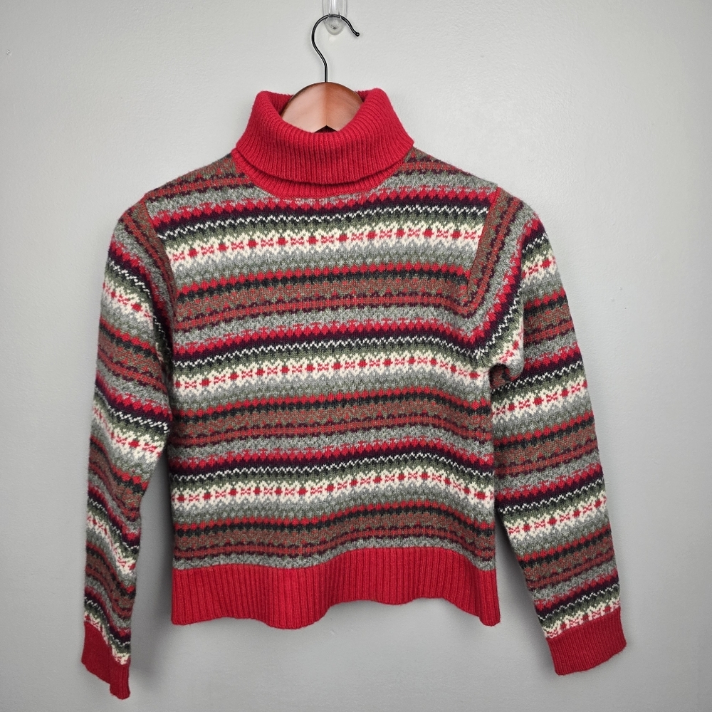 Vintage Old Navy Wool Cropped Turtleneck‎ Sweater Cozy Red Womens Size M
